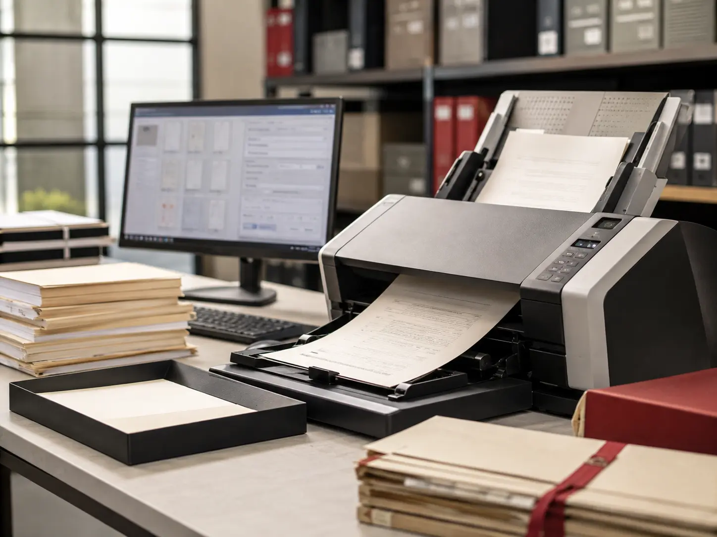 Professional document scanning and digital indexing workspace