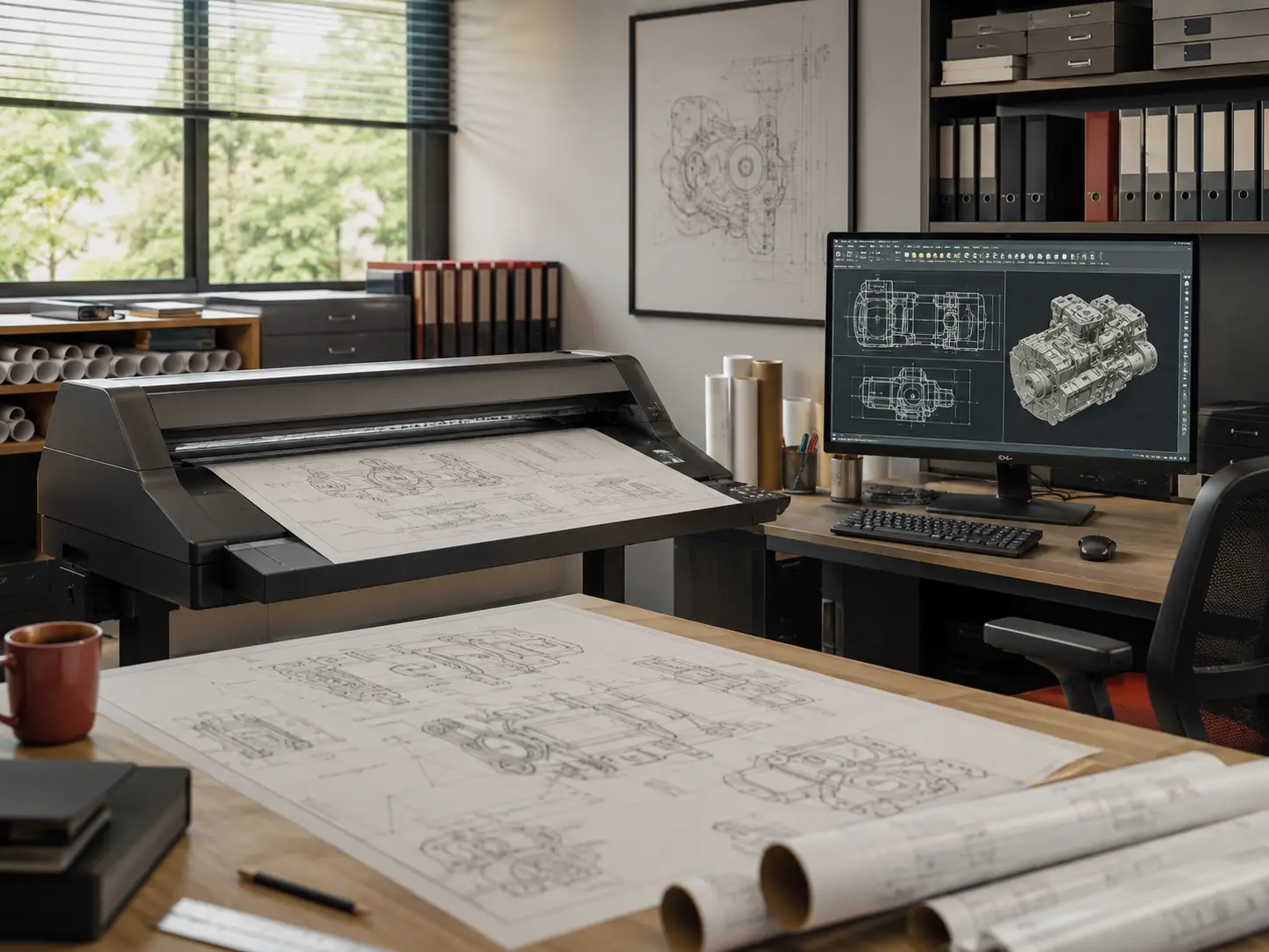 Large-format engineering drawings being converted into indexed digital records
